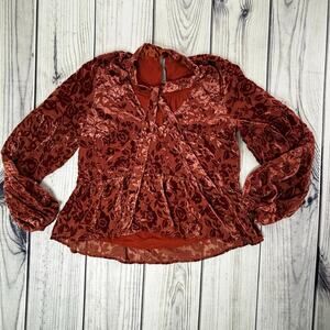 By Anthropologie Sz S Floral Velvet Style Top Boho Shirt Festival